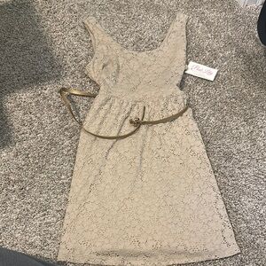 Derek Heart Tan Peplum Sundress for Wedding Guest